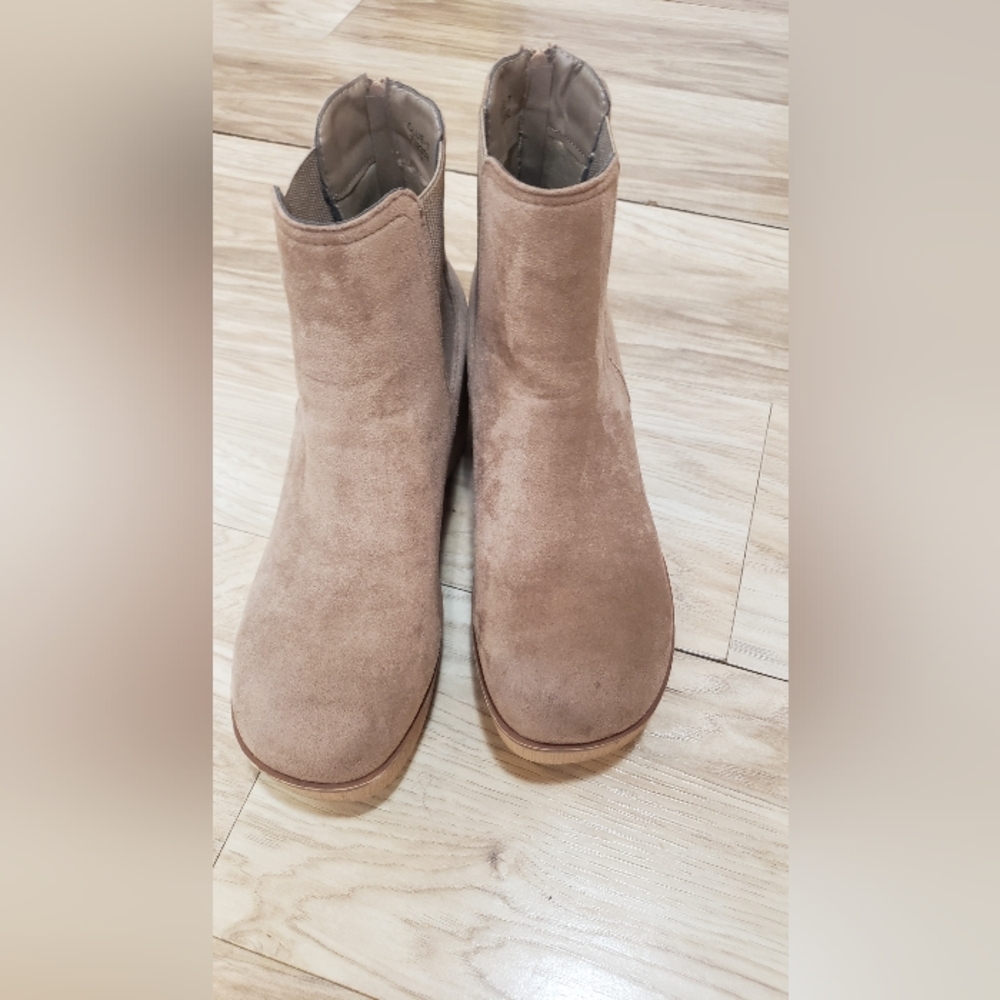 Chunky Square Toe Womens Chelsea Boots Light Brown Suede Size 11, Versatile - Picture 4 of 5